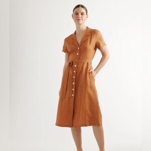 Quince Linen Midi Shirtdress Terracotta XL